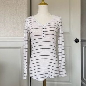 Perfect Henley Women's Long Sleeve Striped Women's Top XS